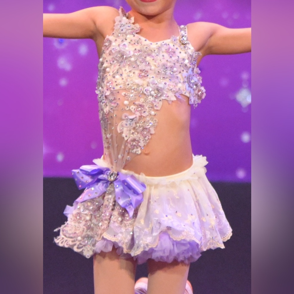 Girls Floral lyrical Dance Costume with Purple Floral Accents